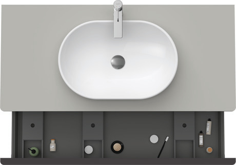 Meuble sous lavabo suspendu pour plan de toilette, DE494900707 Gris béton mat, Décor, Poignée Noir diamant