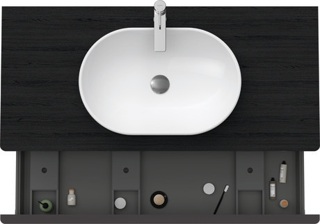 Meuble sous lavabo suspendu pour plan de toilette, DE494901616 Chêne noir mat, Décor, Poignée Noir diamant