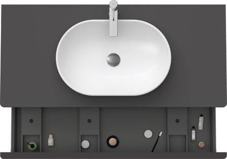 Meuble sous lavabo suspendu pour plan de toilette, DE494904949 Graphite mat, Décor, Poignée Noir diamant