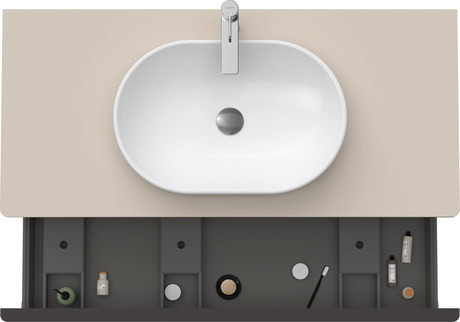 Meuble sous lavabo suspendu pour plan de toilette, DE494909191 Taupe mat, Décor, Poignée Noir diamant