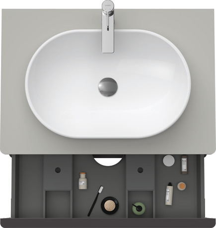 Meuble sous lavabo suspendu pour plan de toilette, DE496700707 Gris béton mat, Décor, Poignée Noir diamant