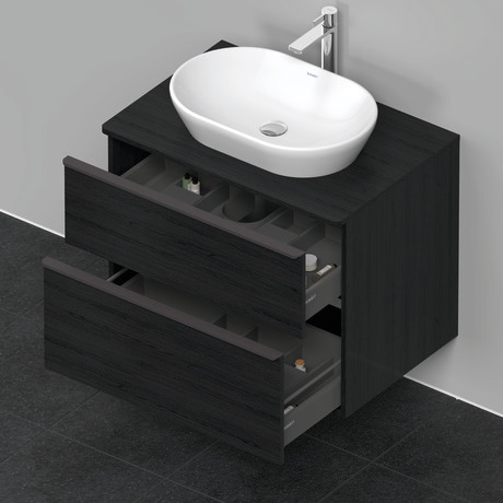 Meuble sous lavabo suspendu pour plan de toilette, DE496701616 Chêne noir mat, Décor, Poignée Noir diamant
