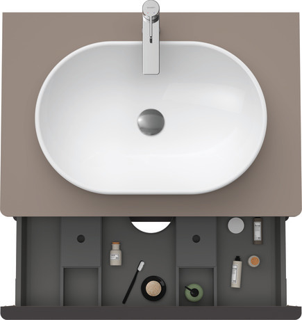 Meuble sous lavabo suspendu pour plan de toilette, DE496704343 Basalte mat, Décor, Poignée Noir diamant