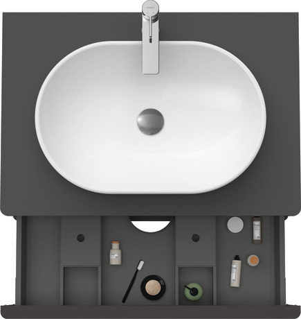 Meuble sous lavabo suspendu pour plan de toilette, DE496704949 Graphite mat, Décor, Poignée Noir diamant
