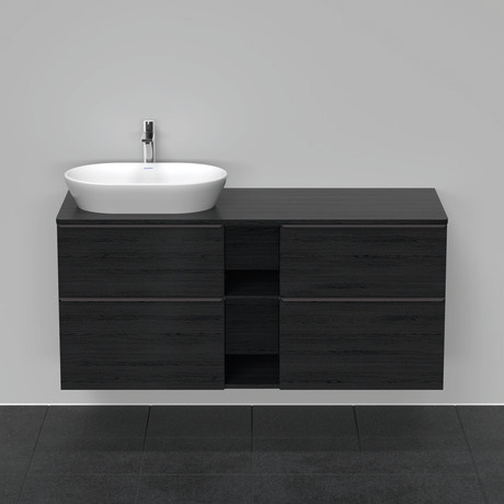 Meuble sous lavabo suspendu pour plan de toilette, DE4970L1616 Chêne noir mat, Décor, Poignée Noir diamant