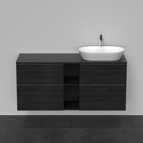 Meuble sous lavabo suspendu pour plan de toilette, DE4970R1616 Chêne noir mat, Décor, Poignée Noir diamant