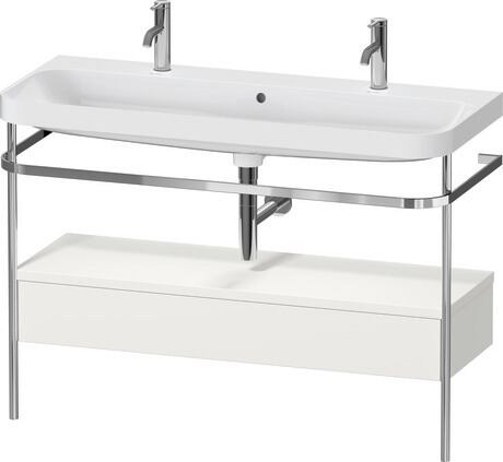 c-shaped Set with metal console and drawer, HP4854O39390000 Nordic white Satin Matt, Lacquer, Shelf material: Highly compressed MDF panel