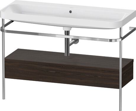 c-shaped Set with metal console and drawer, HP4844N69690000 Brushed walnut Matt, Real wood veneer, Shelf material: Highly compressed three-layer chipboard