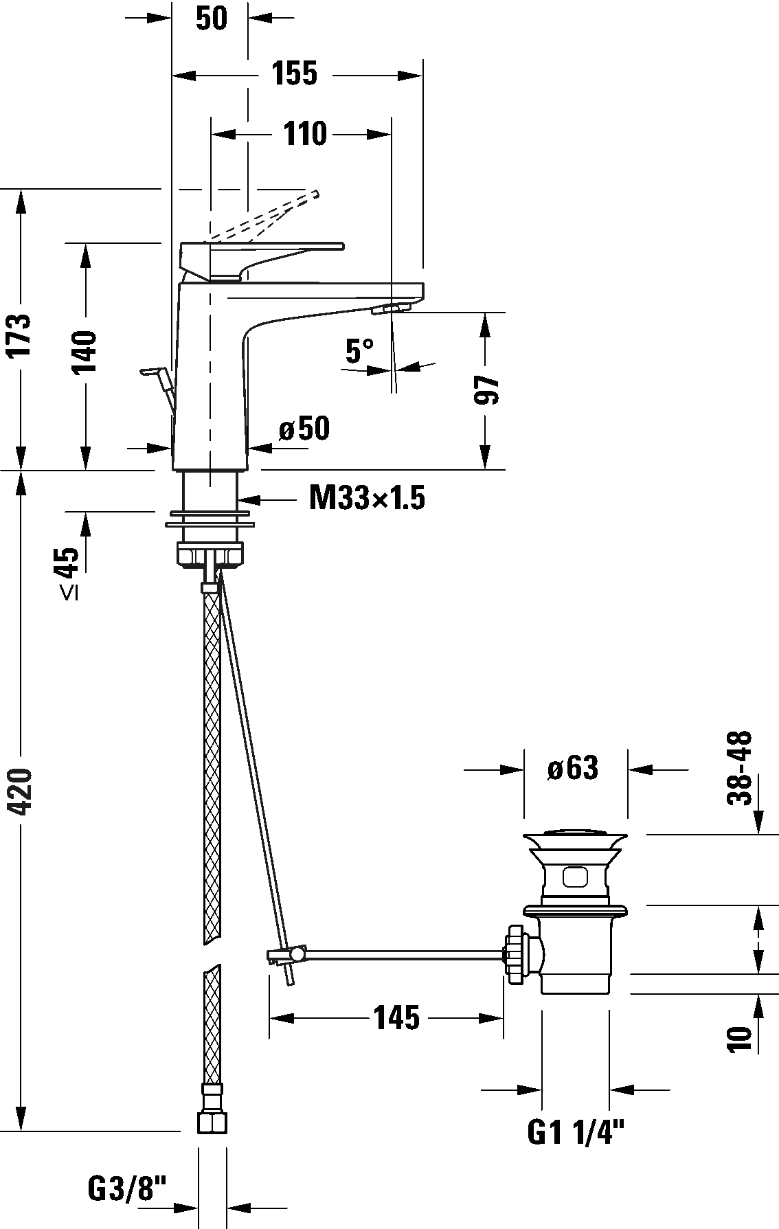 Mezclador monomando para lavabo S, TU1010001