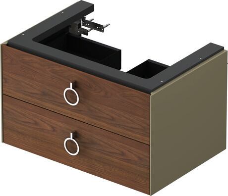 Vanity unit wall-mounted, WT4351077H2 Front: American walnut Matt, Solid wood, Corpus: Stone grey High Gloss, Lacquer