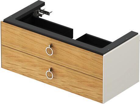 Vanity unit wall-mounted, WT43520H5H4 Front: Natural oak Matt, Solid wood, Corpus: Nordic white High Gloss, Lacquer