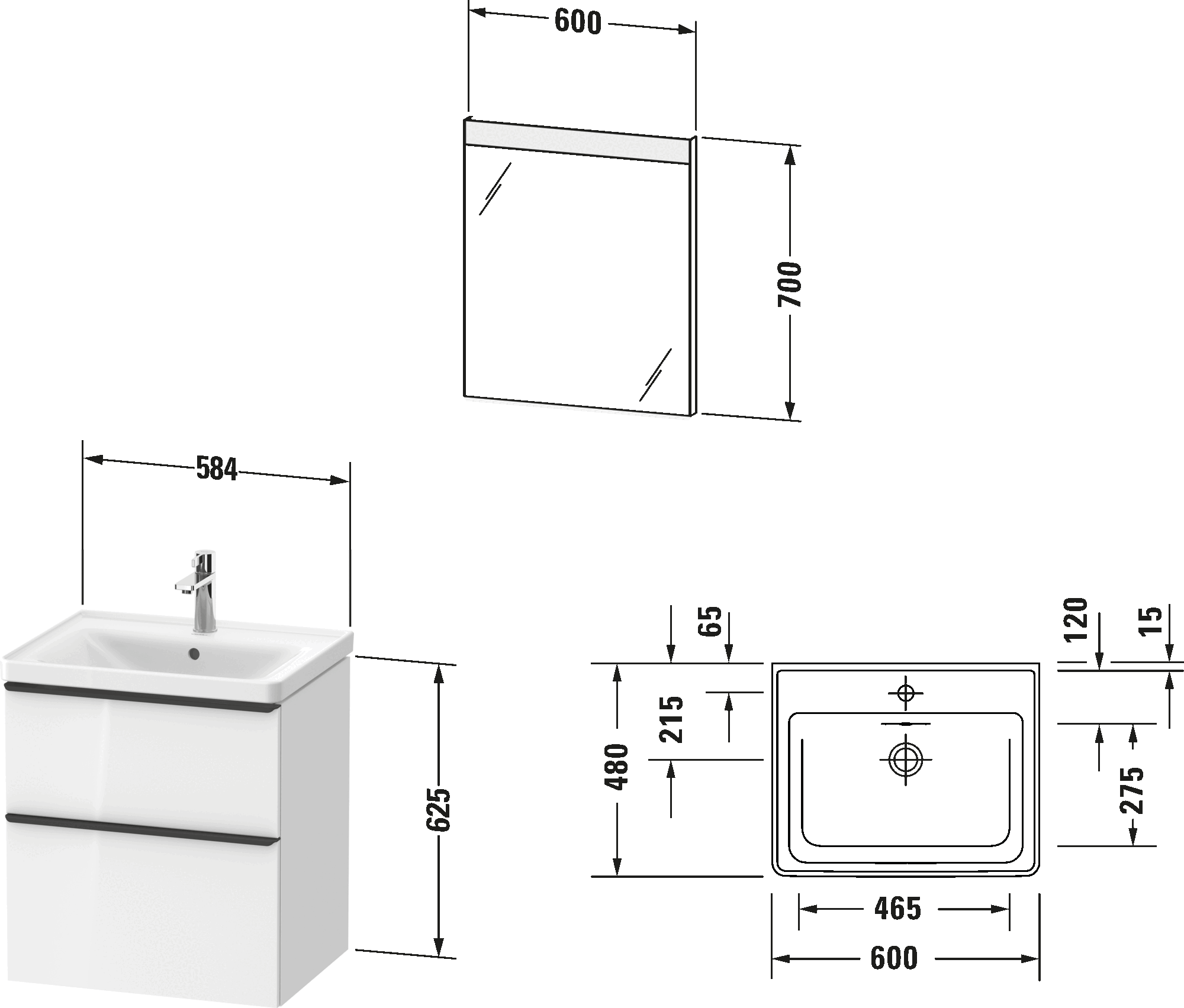 Möbelwaschtisch mit Waschtischunterbau und Spiegel, DE0144