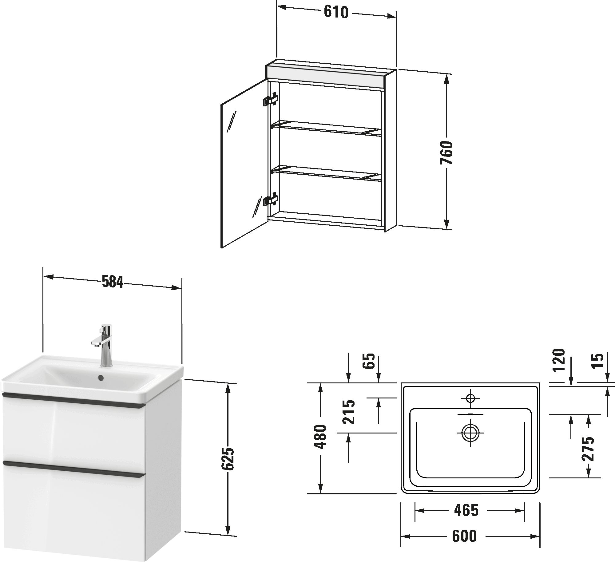 Möbelwaschtisch mit Waschtischunterbau und Spiegelschrank, DE0145 L/R