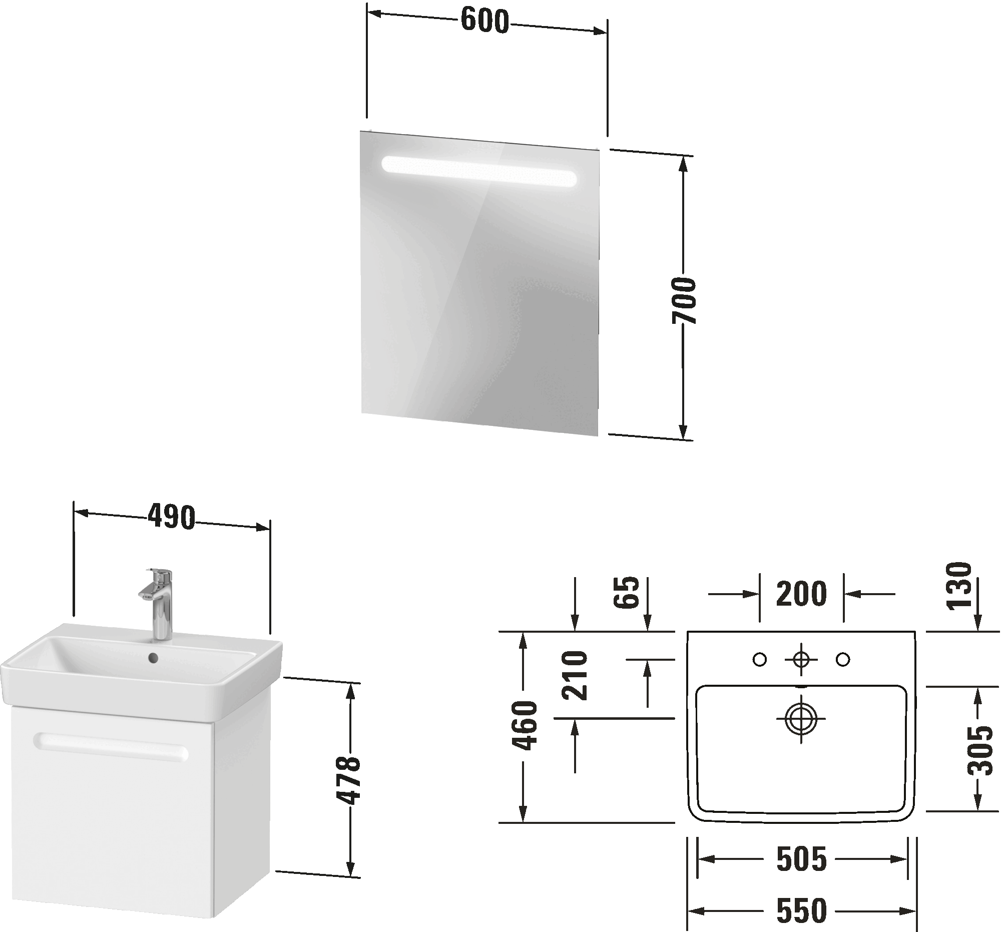 Möbelwaschtisch mit Waschtischunterbau und Spiegel, N10162
