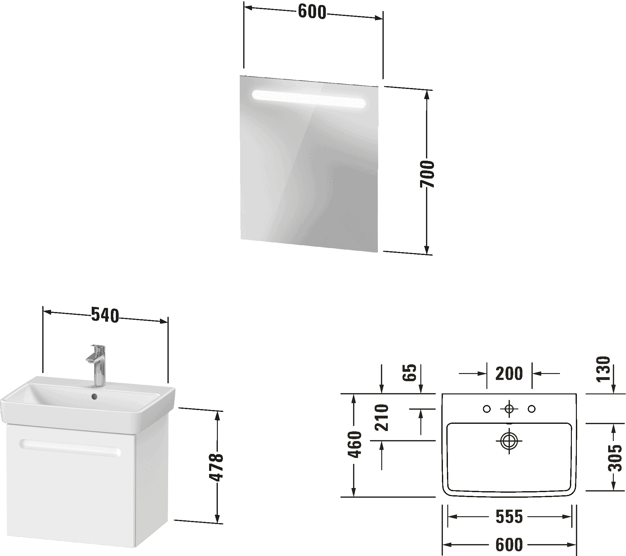 Möbelwaschtisch mit Waschtischunterbau und Spiegel, N10154