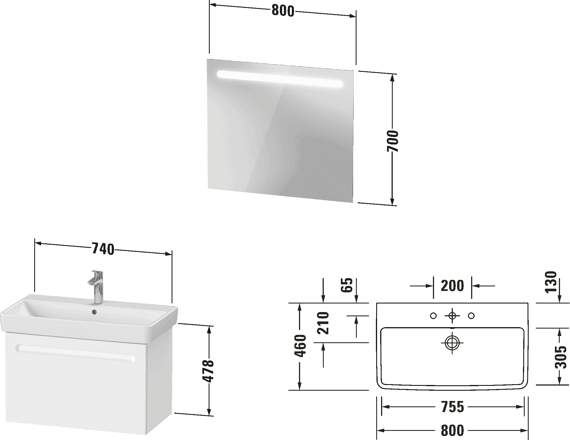 Möbelwaschtisch mit Waschtischunterbau und Spiegel, N10168