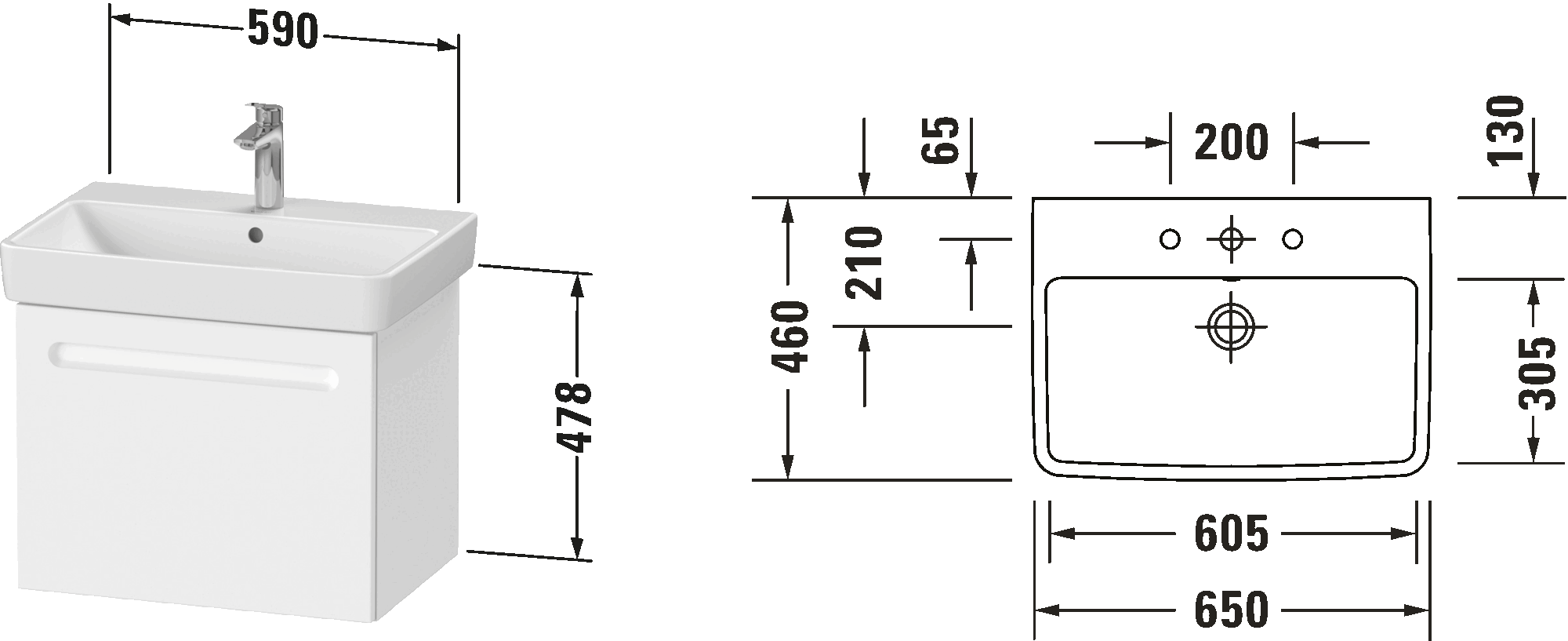 Möbeltvättställ med underskåp och spegelskåp, N10174