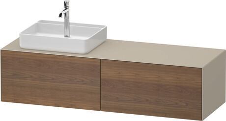 Console vanity unit wall-mounted, WT4864L77607010 Front: American walnut Matt, Solid wood, Corpus: taupe Satin Matt, Lacquer, Console: taupe Satin Matt, Lacquer, Interior lighting: Integrated