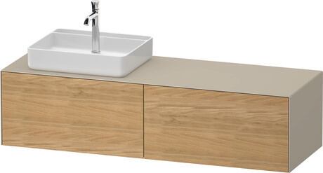 Console vanity unit wall-mounted, WT4864LH5607010 Front: Natural oak Matt, Solid wood, Corpus: taupe Satin Matt, Lacquer, Console: taupe Satin Matt, Lacquer, Interior lighting: Integrated