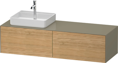 Console vanity unit wall-mounted, WT4864LH5H27010 Front: Natural oak Matt, Solid wood, Corpus: Stone grey High Gloss, Lacquer, Console: Stone grey High Gloss, Lacquer, Interior lighting: Integrated