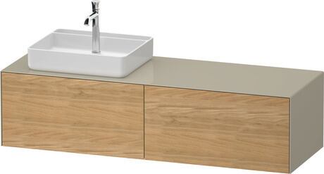Console vanity unit wall-mounted, WT4864LH5H37010 Front: Natural oak Matt, Solid wood, Corpus: taupe High Gloss, Lacquer, Console: taupe High Gloss, Lacquer, Interior lighting: Integrated