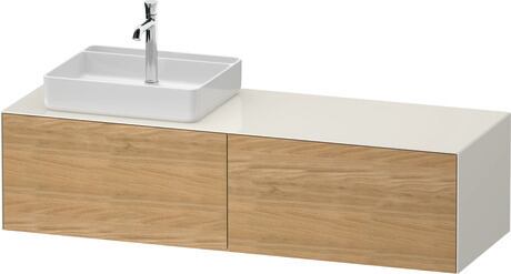 Console vanity unit wall-mounted, WT4864LH5H47010 Front: Natural oak Matt, Solid wood, Corpus: Nordic white High Gloss, Lacquer, Console: Nordic white High Gloss, Lacquer, Interior lighting: Integrated