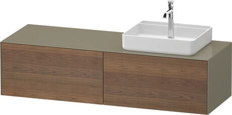 Console vanity unit wall-mounted, WT4864R77H27010 Front: American walnut Matt, Solid wood, Corpus: Stone grey High Gloss, Lacquer, Console: Stone grey High Gloss, Lacquer, Interior lighting: Integrated