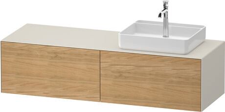Console vanity unit wall-mounted, WT4864RH5397010 Front: Natural oak Matt, Solid wood, Corpus: Nordic white Satin Matt, Lacquer, Console: Nordic white Satin Matt, Lacquer, Interior lighting: Integrated