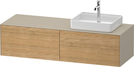 Console vanity unit wall-mounted, WT4864RH5607010 Front: Natural oak Matt, Solid wood, Corpus: taupe Satin Matt, Lacquer, Console: taupe Satin Matt, Lacquer, Interior lighting: Integrated
