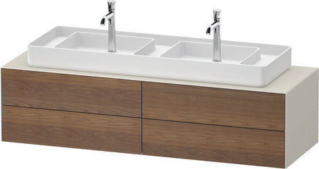 Console vanity unit wall-mounted, WT4869077390010 Front: American walnut Matt, Solid wood, Corpus: Nordic white Satin Matt, Lacquer, Console: Nordic white Satin Matt, Lacquer, Interior lighting: Integrated