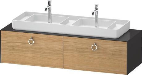Console vanity unit wall-mounted, WT48920H5H10000 Front: Natural oak Matt, Solid wood, Corpus: Graphite High Gloss, Lacquer, Console: Graphite High Gloss, Lacquer
