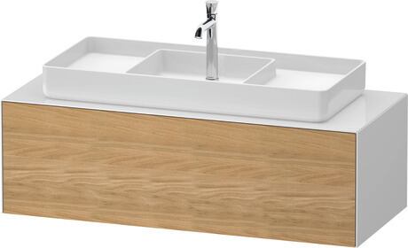 Console vanity unit wall-mounted, WT4977MH5857010 Front: Natural oak Matt, Solid wood, Corpus: White High Gloss, Lacquer, Console: White High Gloss, Lacquer, Interior lighting: Integrated