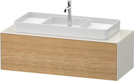 Console vanity unit wall-mounted, WT4977MH5H47010 Front: Natural oak Matt, Solid wood, Corpus: Nordic white High Gloss, Lacquer, Console: Nordic white High Gloss, Lacquer, Interior lighting: Integrated