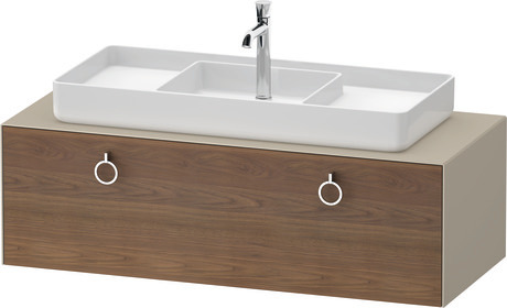 Console vanity unit wall-mounted, WT4982M77607010 Front: American walnut Matt, Solid wood, Corpus: taupe Satin Matt, Lacquer, Console: taupe Satin Matt, Lacquer, Interior lighting: Integrated