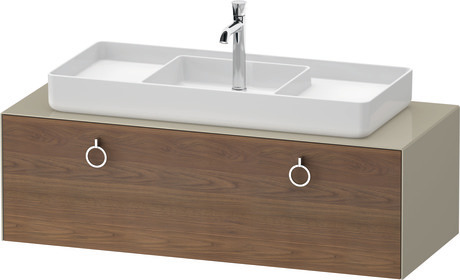 Console vanity unit wall-mounted, WT4982M77H37010 Front: American walnut Matt, Solid wood, Corpus: taupe High Gloss, Lacquer, Console: taupe High Gloss, Lacquer, Interior lighting: Integrated