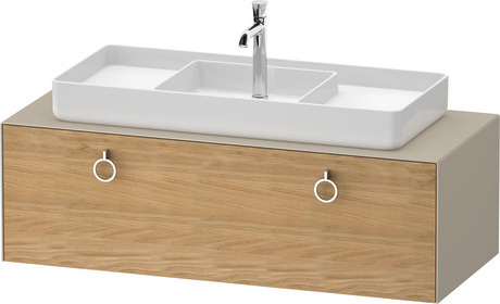 Console vanity unit wall-mounted, WT4982MH5607010 Front: Natural oak Matt, Solid wood, Corpus: taupe Satin Matt, Lacquer, Console: taupe Satin Matt, Lacquer, Interior lighting: Integrated