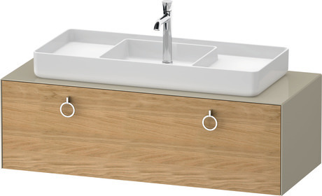 Console vanity unit wall-mounted, WT4982MH5H37010 Front: Natural oak Matt, Solid wood, Corpus: taupe High Gloss, Lacquer, Console: taupe High Gloss, Lacquer, Interior lighting: Integrated