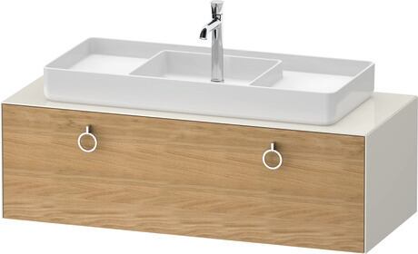 Console vanity unit wall-mounted, WT4982MH5H47010 Front: Natural oak Matt, Solid wood, Corpus: Nordic white High Gloss, Lacquer, Console: Nordic white High Gloss, Lacquer, Interior lighting: Integrated
