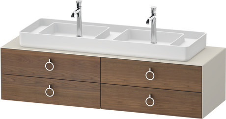 Console vanity unit wall-mounted, WT4997077390010 Front: American walnut Matt, Solid wood, Corpus: Nordic white Satin Matt, Lacquer, Console: Nordic white Satin Matt, Lacquer, Interior lighting: Integrated