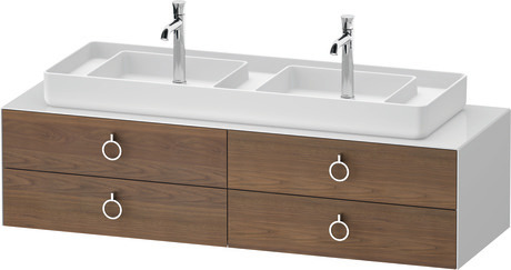 Console vanity unit wall-mounted, WT4997077850010 Front: American walnut Matt, Solid wood, Corpus: White High Gloss, Lacquer, Console: White High Gloss, Lacquer, Interior lighting: Integrated