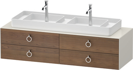 Console vanity unit wall-mounted, WT4997077H40010 Front: American walnut Matt, Solid wood, Corpus: Nordic white High Gloss, Lacquer, Console: Nordic white High Gloss, Lacquer, Interior lighting: Integrated