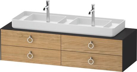 Console vanity unit wall-mounted, WT49970H5580010 Front: Natural oak Matt, Solid wood, Corpus: Graphite Satin Matt, Lacquer, Console: Graphite Satin Matt, Lacquer, Interior lighting: Integrated