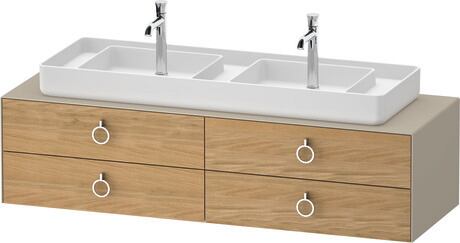 Console vanity unit wall-mounted, WT49970H5600010 Front: Natural oak Matt, Solid wood, Corpus: taupe Satin Matt, Lacquer, Console: taupe Satin Matt, Lacquer, Interior lighting: Integrated