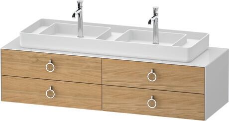 Console vanity unit wall-mounted, WT49970H5850010 Front: Natural oak Matt, Solid wood, Corpus: White High Gloss, Lacquer, Console: White High Gloss, Lacquer, Interior lighting: Integrated