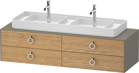 Console vanity unit wall-mounted, WT49970H5920010 Front: Natural oak Matt, Solid wood, Corpus: Stone grey Satin Matt, Lacquer, Console: Stone grey Satin Matt, Lacquer, Interior lighting: Integrated