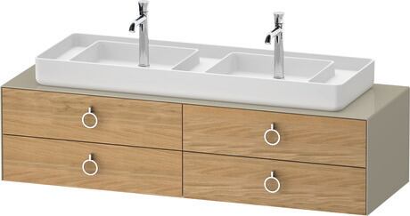 Console vanity unit wall-mounted, WT49970H5H30010 Front: Natural oak Matt, Solid wood, Corpus: taupe High Gloss, Lacquer, Console: taupe High Gloss, Lacquer, Interior lighting: Integrated