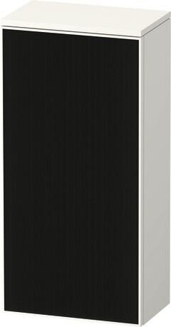 Semi-tall cabinet, ZE1350L63840000 Hinge position: Left, Front: Black line structure, Glass, Corpus: White Super Matt, Decor