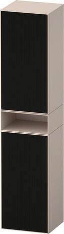 Tall cabinet, ZE1353L63830000 Hinge position: Left, Front: Black line structure, Glass, Corpus: taupe Super Matt, Decor