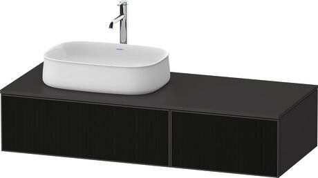 Console vanity unit wall-mounted, ZE4816063800000 Front: Black line structure, Glass, Corpus: Graphite Super Matt, Decor, Console: Graphite Super Matt, Decor