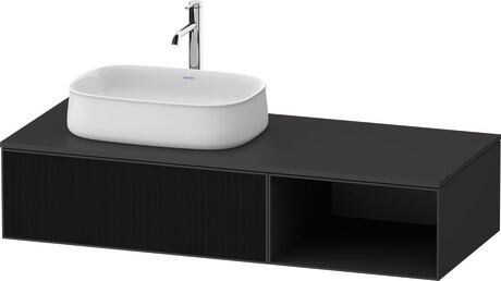 Console vanity unit wall-mounted, ZE4818063800000 Front: Black line structure, Glass, Corpus: Graphite Super Matt, Decor, Console: Graphite Super Matt, Decor
